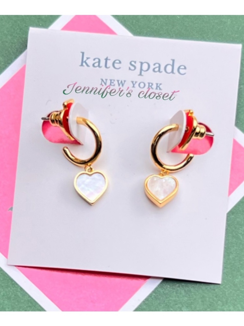 Kate Spade Morher Of Pearl Heart Drop Hoop Earrings NWT